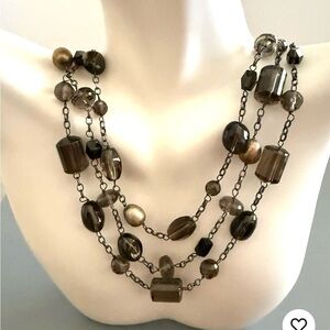 Lucas Lameth LUC Sterling Silver Brown Glass Triple Strand Necklace